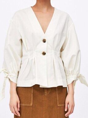 Zara Linen Blend Shirt/Jacket With Peplum Waist